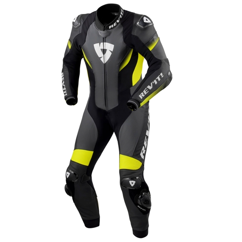Salopetă de motocicletă din piele de culoare negru-galben-fluorescentă Revit Control