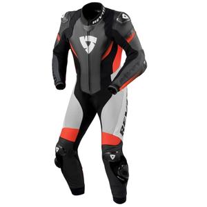 Salopetă de motocicletă din piele neagră-fluo roșie pentru motociclete Revit Control