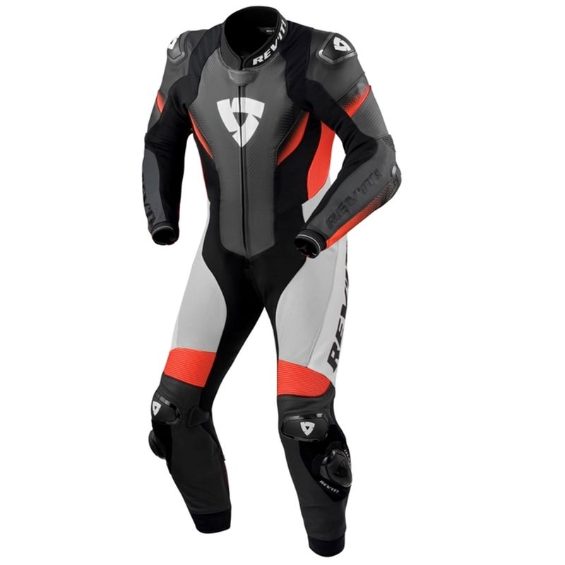 Salopetă de motocicletă din piele neagră-fluo roșie pentru motociclete Revit Control