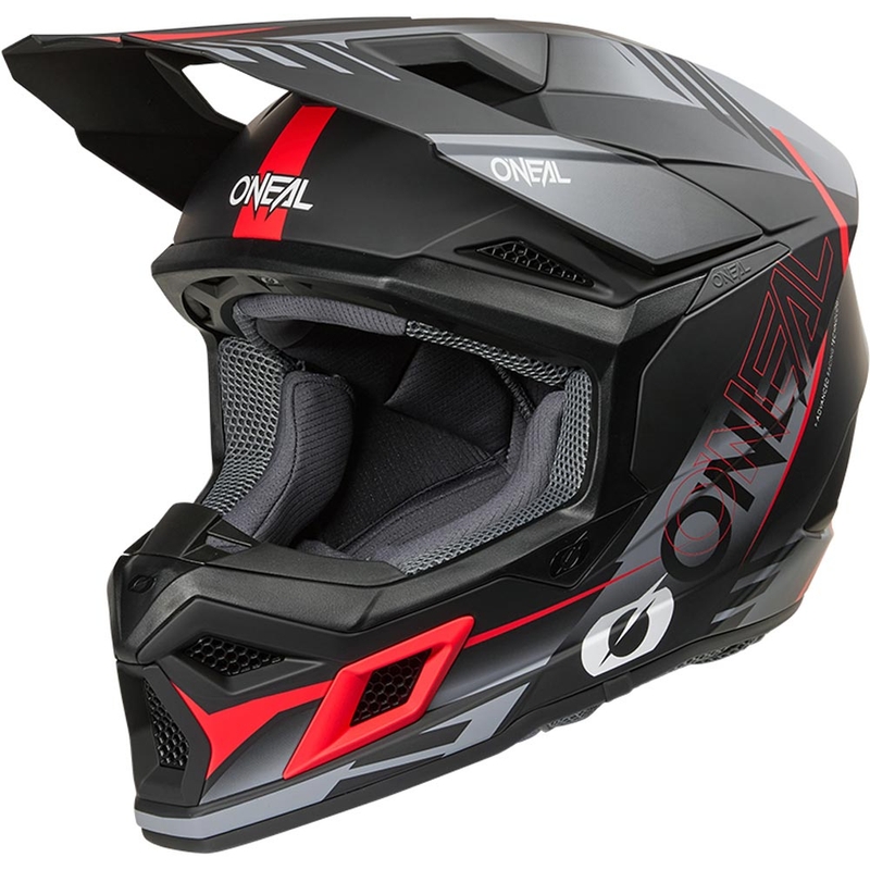 Cască motocross O'Neal 3SRS Haze negru mat-gri-roșu