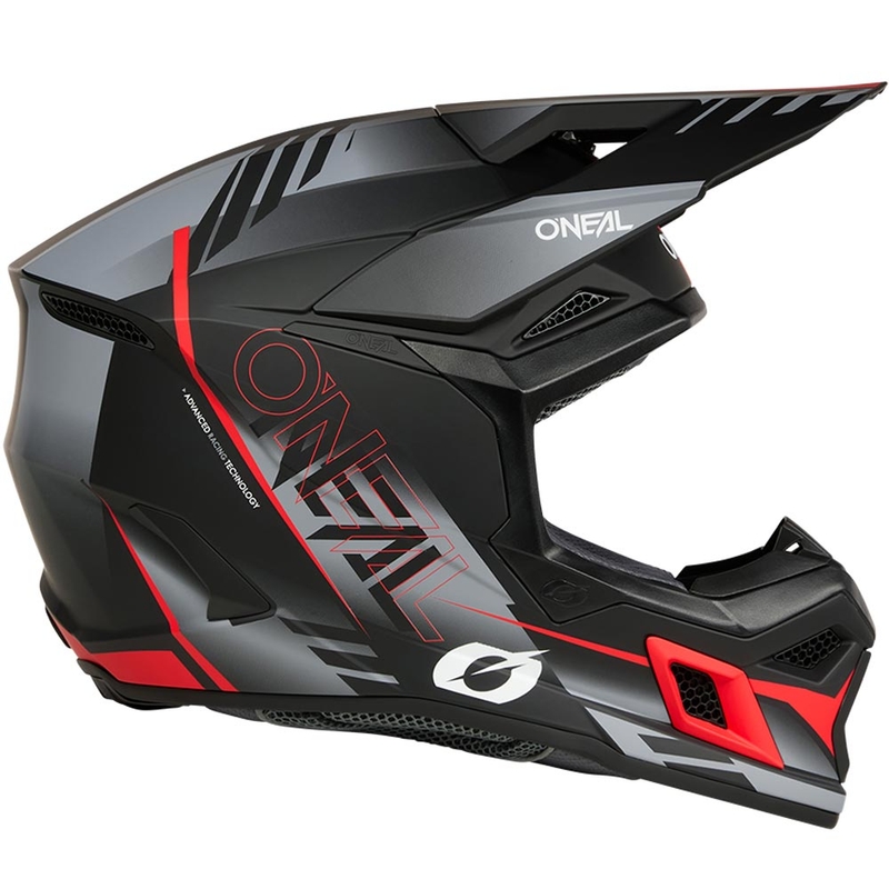 Cască motocross O'Neal 3SRS Haze negru mat-gri-roșu