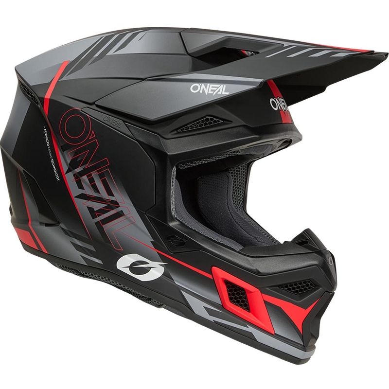Cască motocross O'Neal 3SRS Haze negru mat-gri-roșu
