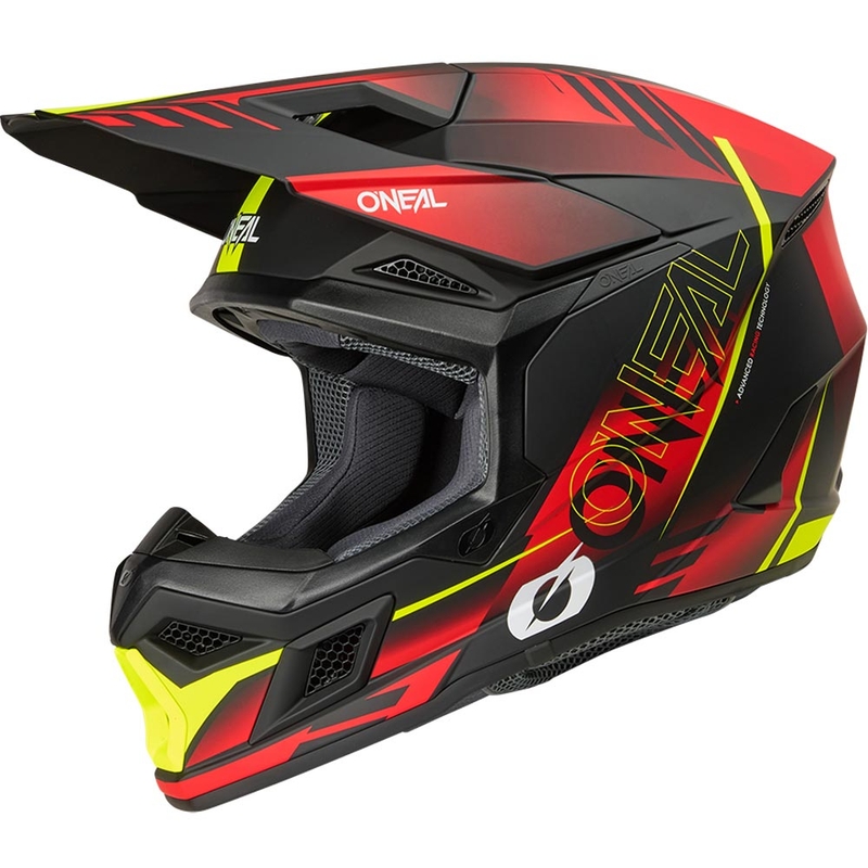 Cască motocross O'Neal 3SRS Haze negru mat-roșu-galben fluo
