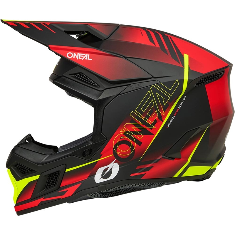 Cască motocross O'Neal 3SRS Haze negru mat-roșu-galben fluo