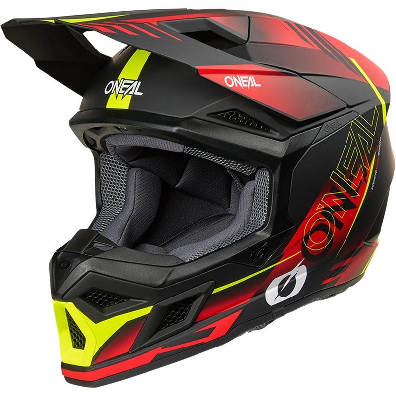 Cască motocross O'Neal 3SRS Haze negru mat-roșu-galben fluo