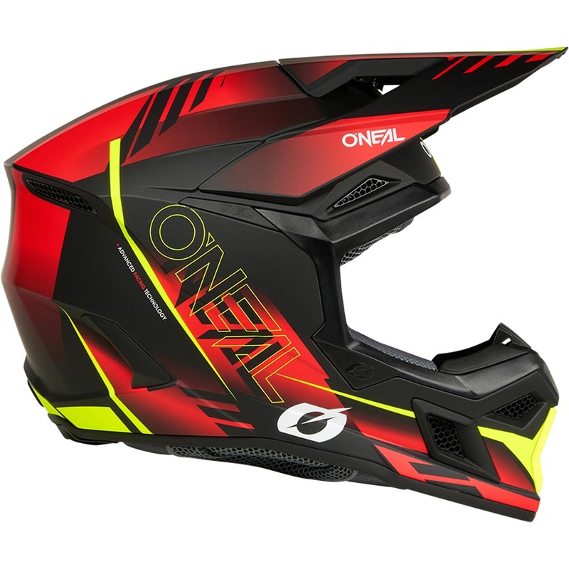 Cască motocross O'Neal 3SRS Haze negru mat-roșu-galben fluo