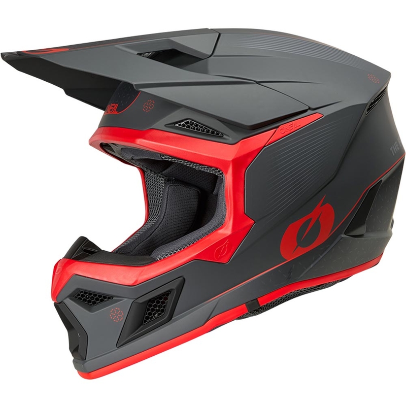 Cască motocross O'Neal 3SRS E-stroke gri-roșu mat