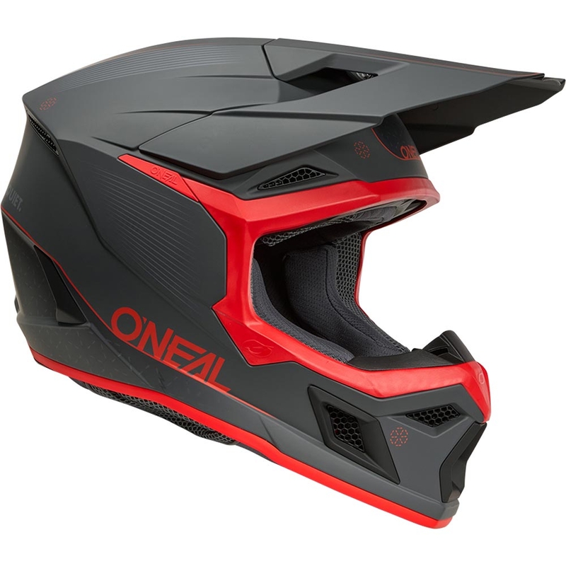 Cască motocross O'Neal 3SRS E-stroke gri-roșu mat
