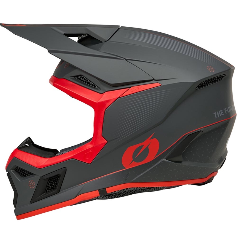 Cască motocross O'Neal 3SRS E-stroke gri-roșu mat