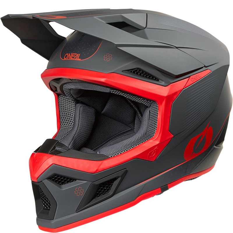 Cască motocross O'Neal 3SRS E-stroke gri-roșu mat