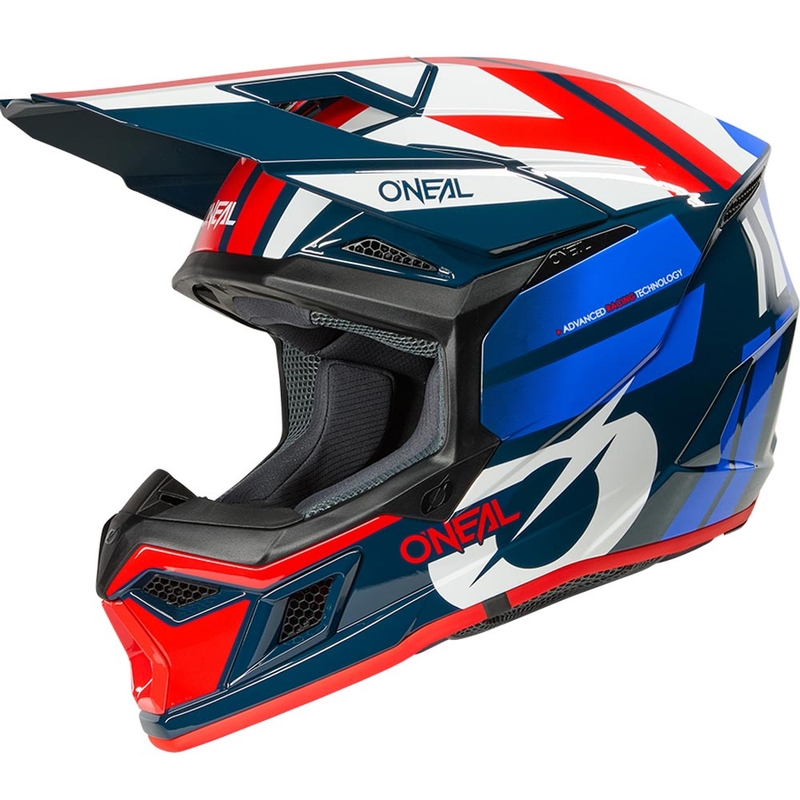 Cască motocross O'Neal 3SRS Ride albastru-alb-roșu