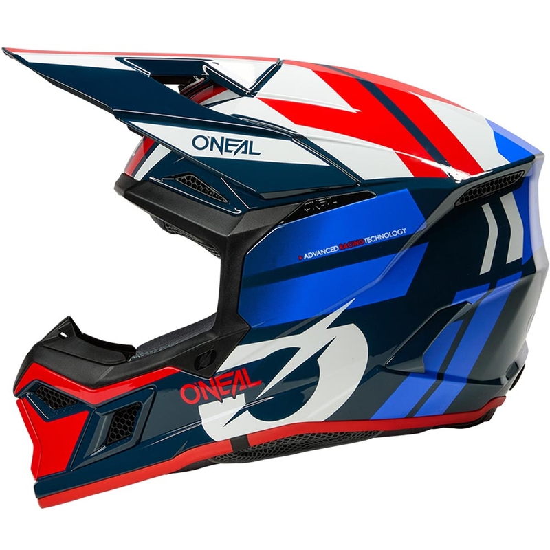 Cască motocross O'Neal 3SRS Ride albastru-alb-roșu