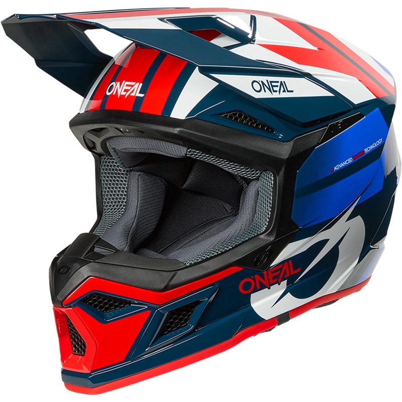 Cască motocross O'Neal 3SRS Ride albastru-alb-roșu