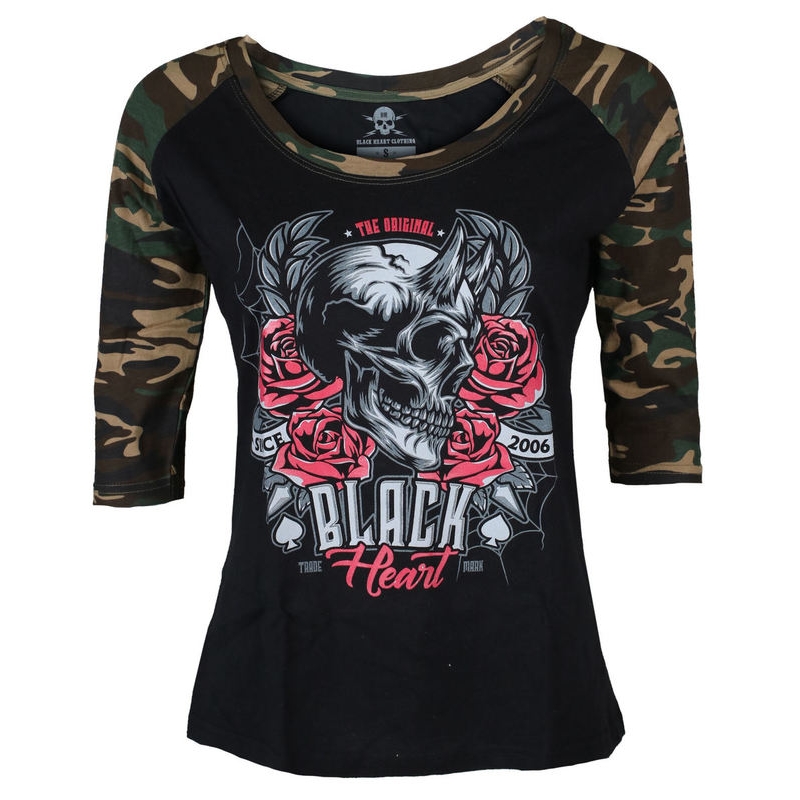 Femei Black Heart Heart Devil Rose Rose Camo T-Shirt lichidare