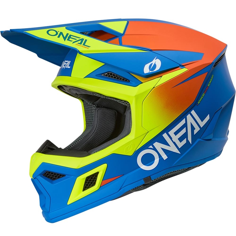 Cască motocross O´Neal 3SRS Solid albastru mat-galben fluo