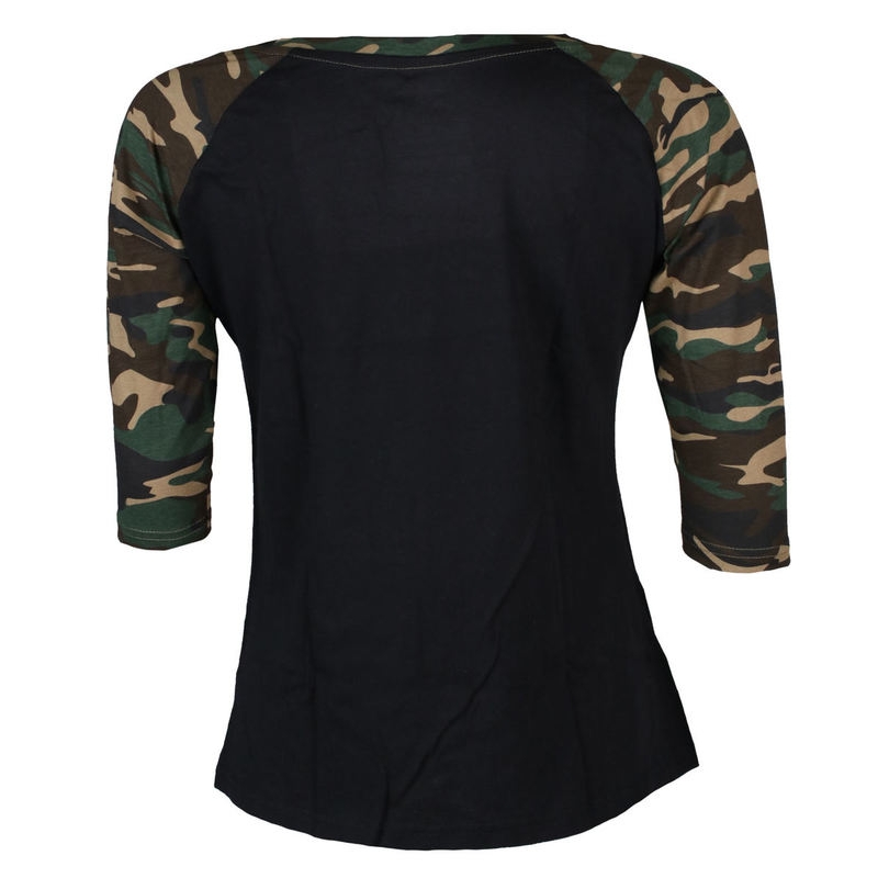 Femei Black Heart Heart Devil Rose Rose Camo T-Shirt lichidare