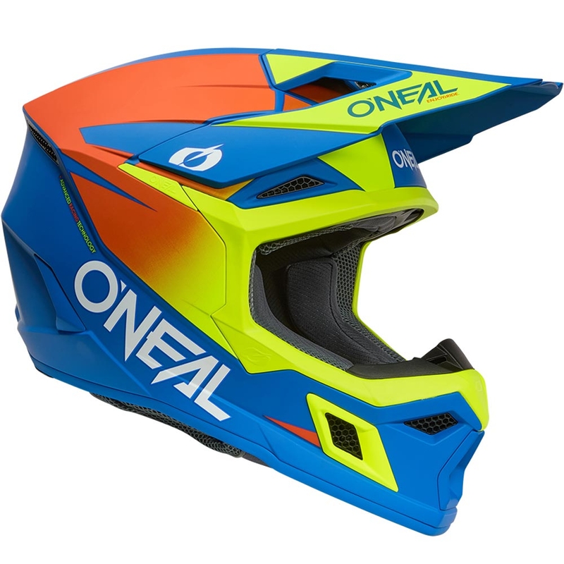 Cască motocross O´Neal 3SRS Solid albastru mat-galben fluo