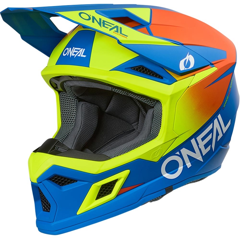 Cască motocross O´Neal 3SRS Solid albastru mat-galben fluo