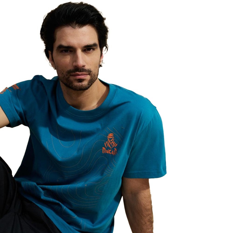 Tricou albastru cu harta Dakar