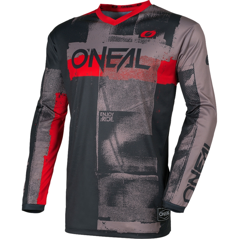 Tricou motocross O'Neal Element Roller gri-roșu