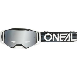 Ochelari motocross O´Neal B-33 Ictus negru-alb (plexiglas oglindit argintiu)