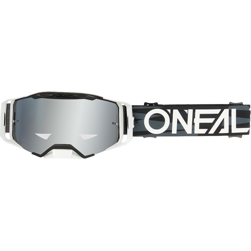 Ochelari motocross O´Neal B-33 Ictus negru-alb (plexiglas oglindit argintiu)