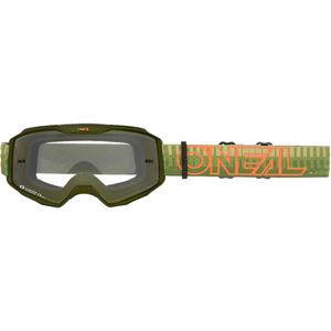 Ochelari motocross O´Neal B-10 Striped verde-portocaliu (plexiglas transparent)