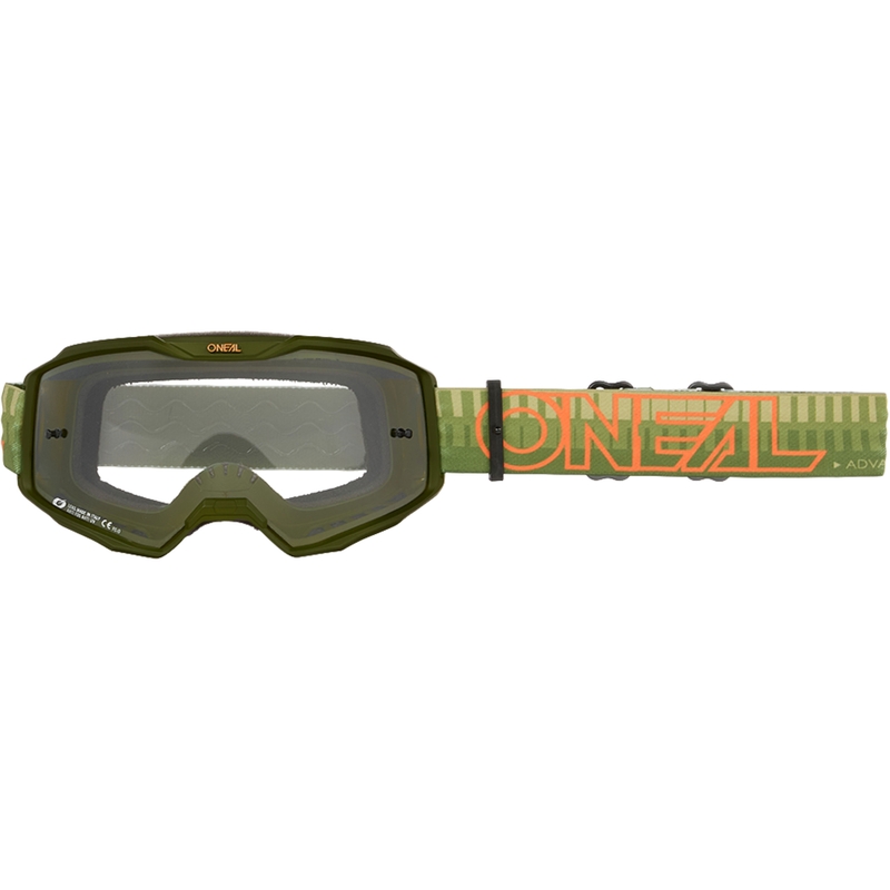 Ochelari motocross O´Neal B-10 Striped verde-portocaliu (plexiglas transparent)
