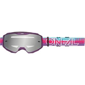 Ochelari motocross O´Neal B-10 Striped roz-violet (plexiglas argintiu oglindă)
