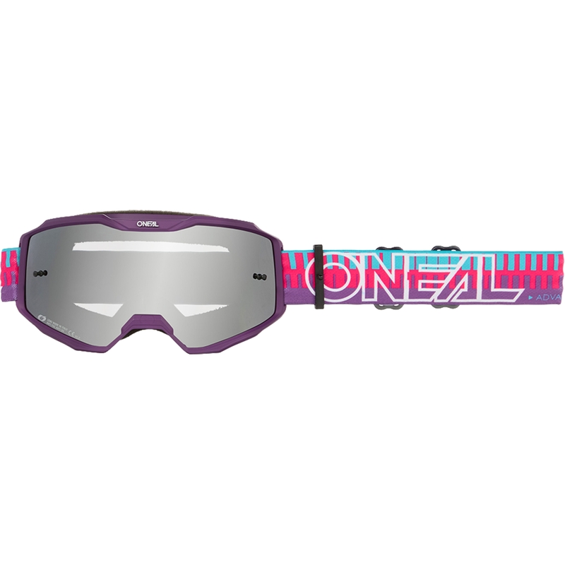 Ochelari motocross O´Neal B-10 Striped roz-violet (plexiglas argintiu oglindă)