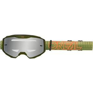 Ochelari motocross O´Neal B-10 Striped verde-portocaliu (plexiglas argintiu oglindă)