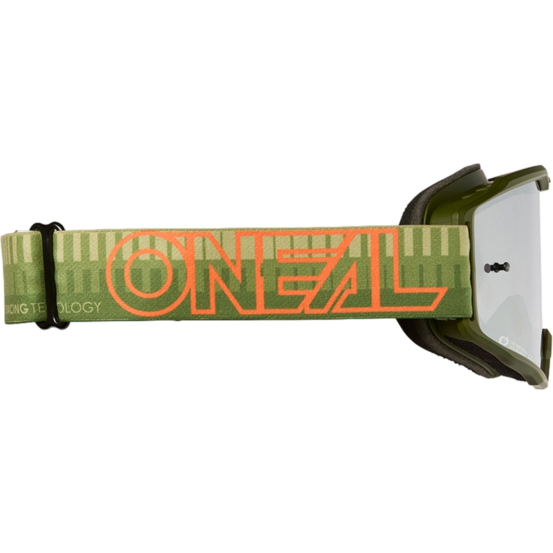 Ochelari motocross O´Neal B-10 Striped verde-portocaliu (plexiglas argintiu oglindă)