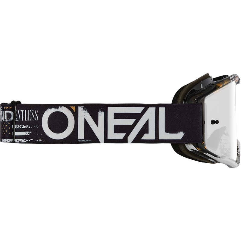 Ochelari motocross O´Neal B-10 Attack negru-alb (plexiglas argintiu oglindă)