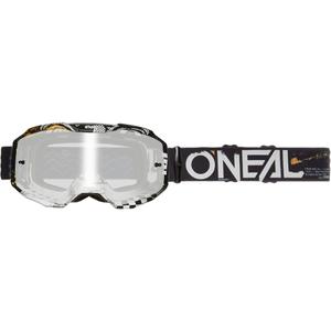 Ochelari motocross O´Neal B-10 Attack negru-alb (plexiglas argintiu oglindă)