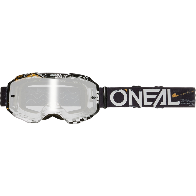 Ochelari motocross O´Neal B-10 Attack negru-alb (plexiglas argintiu oglindă)