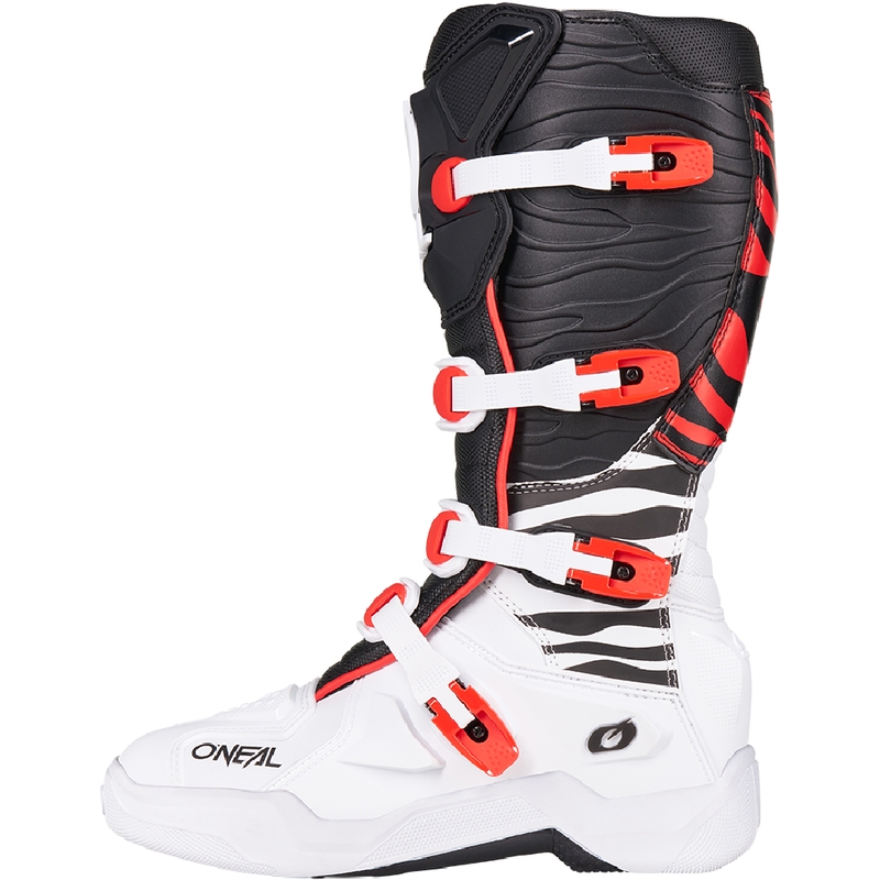 Ghete motocross O'Neal 3SRS Zebra negru-alb-roșu