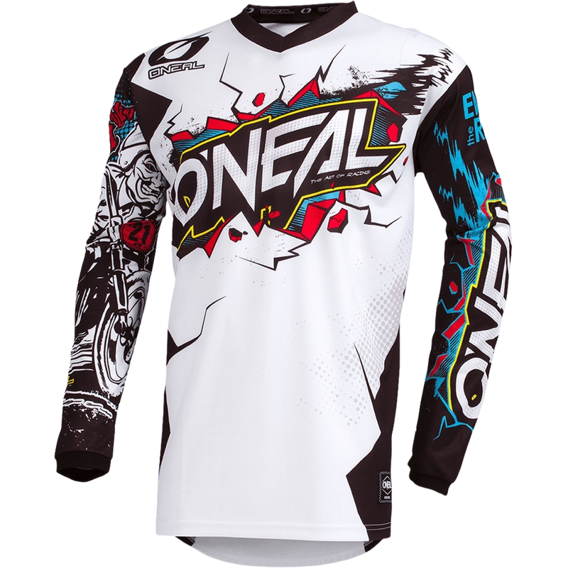 Tricou motocross O'Neal Element Villain pentru copii, alb