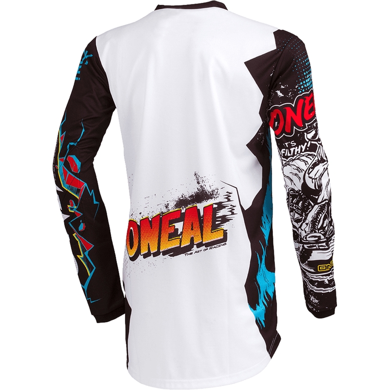 Tricou motocross O'Neal Element Villain pentru copii, alb