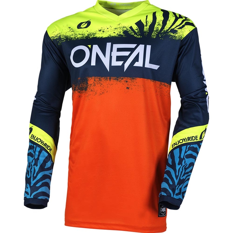 Tricou motocross O'Neal Element Shocker pentru copii, albastru-portocaliu