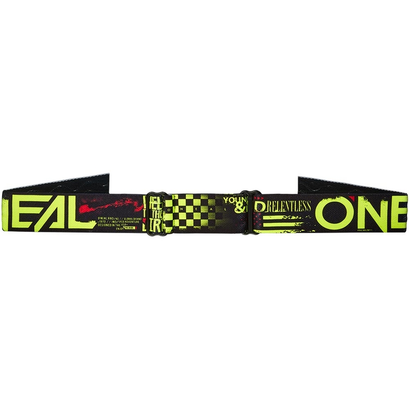 Ochelari motocross pentru copii O'Neal B-10 Attack negru-galben fluo cu plexiglas albastru iridiu