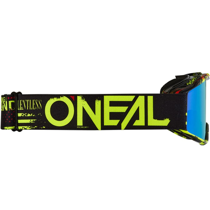 Ochelari motocross pentru copii O'Neal B-10 Attack negru-galben fluo cu plexiglas albastru iridiu