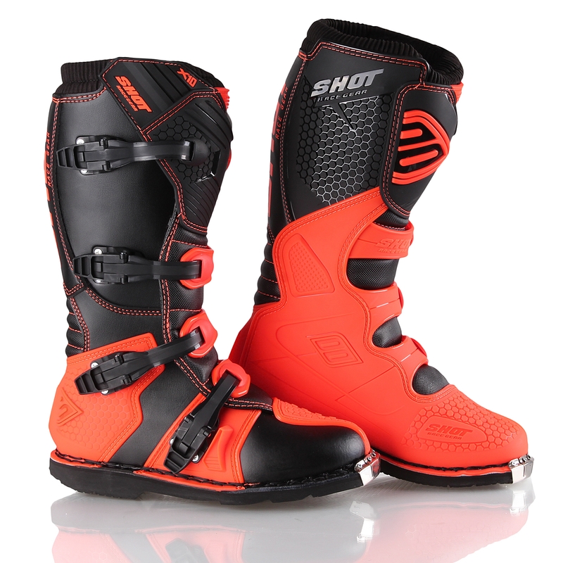 Shot X10 cizme de motocicletă negru-fluo portocaliu