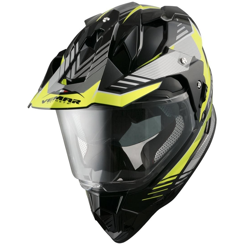 Cască de enduro Vemar Kona Explorer negru-argintiu-galben-fluo lichidare
