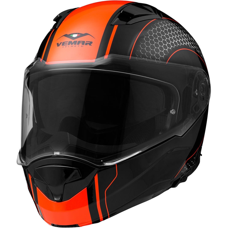 Cască de protecție cu clapetă Vemar Sharki Hive negru mat-gri-fluo-portocaliu