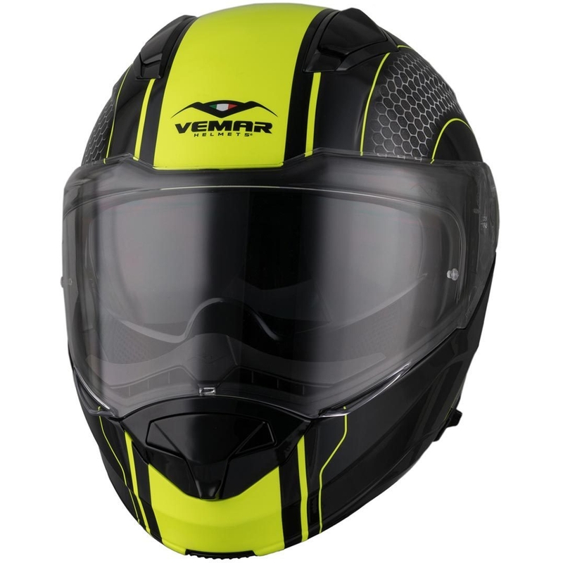 Cască de protecție cu clapetă Vemar Sharki Hive negru mat-gri-fluo-galben