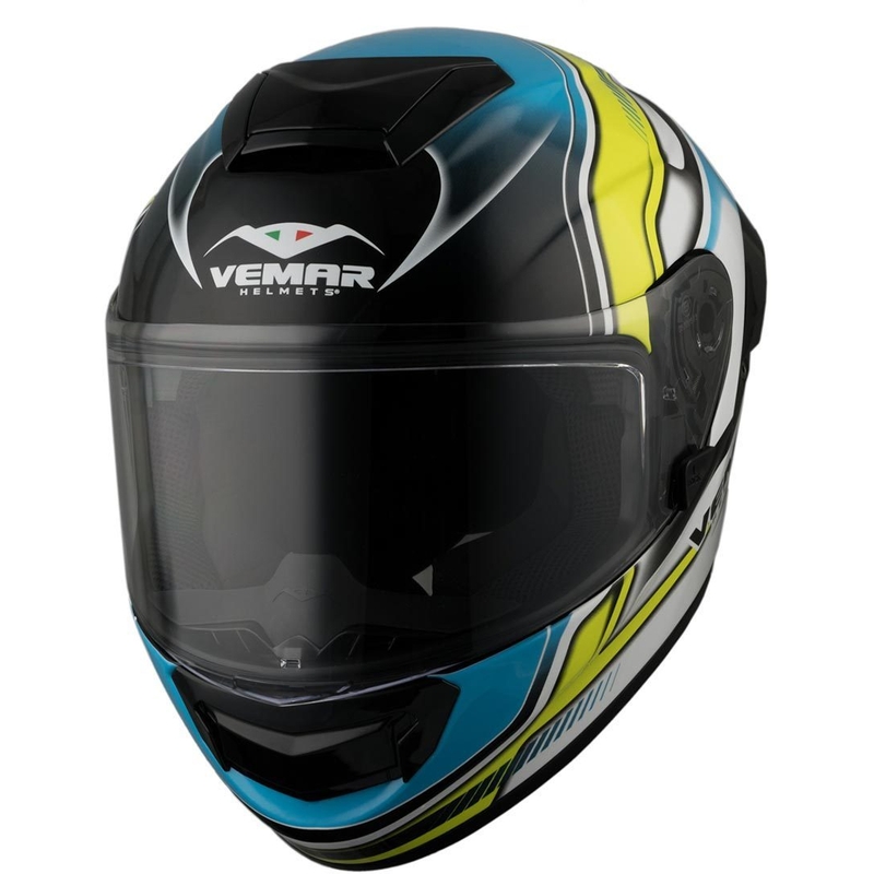 Cască integrală Vemar Hurricane Racing negru-alb-albastru-galben-albastru