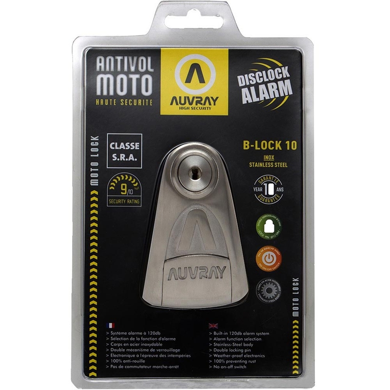 Blocator disc de frână Auvray B-Lock 10 cu alarmă 120 dB, oțel argintiu