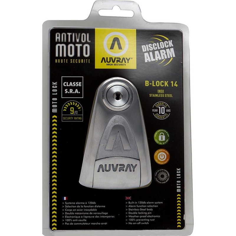 Blocator disc de frână Auvray B-Lock 14 cu alarmă, oțel argintiu