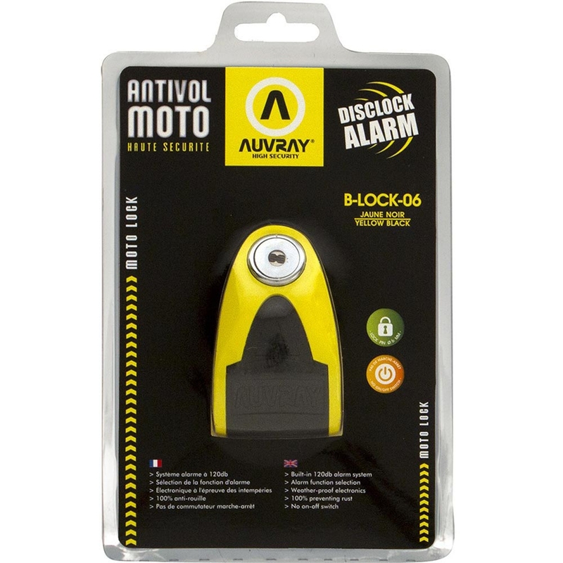 Blocator disc de frână Auvray B-Lock 06 cu alarmă 120 dB, galben