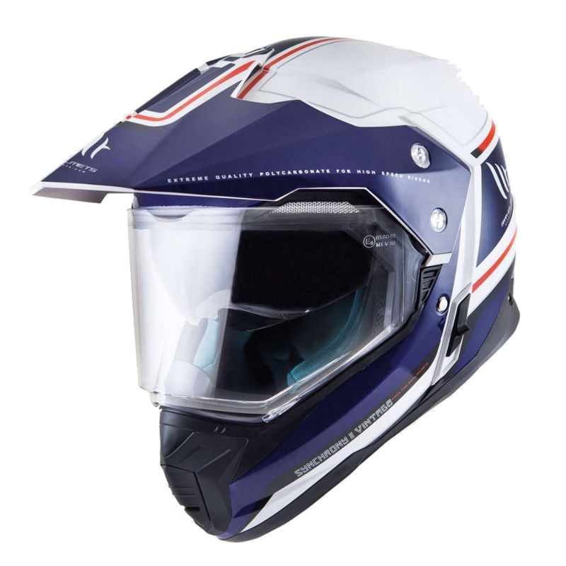 Cască de enduro MT Synchrony Duosport SV Tourer alb-albastru-roșu lichidare